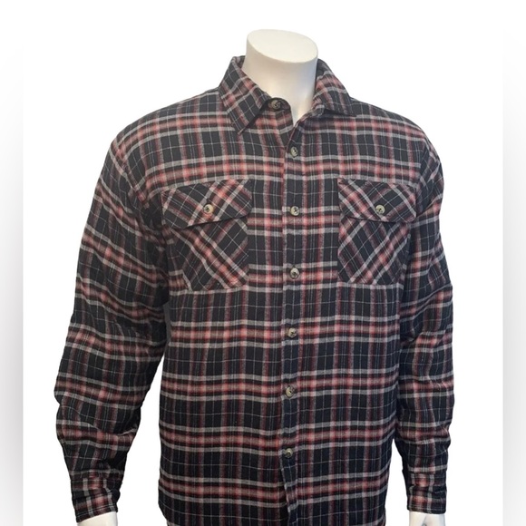 Wrangler Red Black Plaid Quilted Lined Flannel Shirt Jacket 4 Pockets Medium - Picture 4 of 10